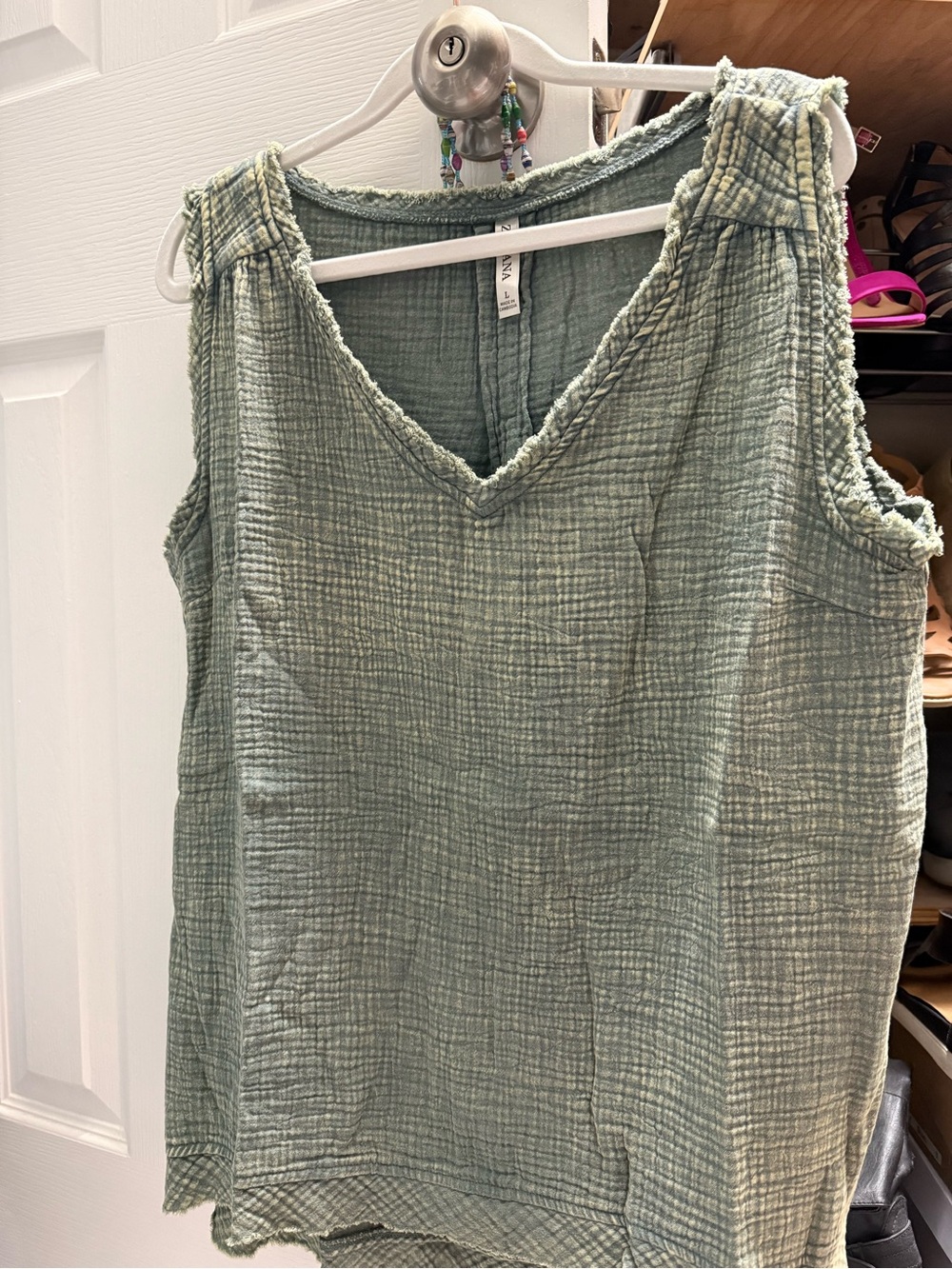 Zenana Outfitters Sage Green Gauze V-Neck Tank